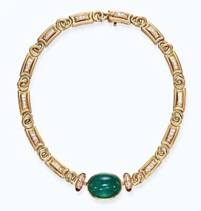Collar Cabujón Syn Esmeralda 925 Plata Fina Hermosa Declaración Mujeres Joyería - Imagen 1 de 8