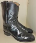 Justin Boots Mens 8 D Black Leather Roper Made In Usa Pull On Cowboy Boot 3025