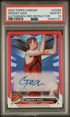 2023 Topps Chrome Basketball Gradey Dick Red Auto#1/5  🔥 Jersey # Match 🔥POP 1 - Image 1 of 3