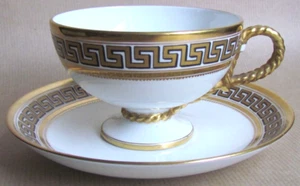 BROWN WESTHEAD & MOORE GREEK KEY C5846 ROPE HANDLED CUP SAUCER VICTORIAN (10125) - Picture 1 of 9