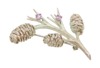 Broche prendedor de cono de pino topacio púrpura vintage de plata esterlina 925 NYBG BP10465 Foto 1 de 4