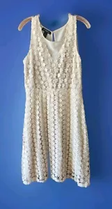 INC International Concepts Boho Beige Lace Overlay Dress Size 8 Casual Or Dressy - Picture 1 of 7