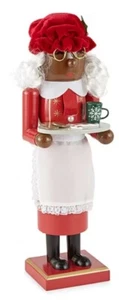 Wooden Christmas Nutcracker,13",AFRICAN AMERICAN MRS. CLAUS W/COFFEE MUG, 610,NP - Picture 1 of 2