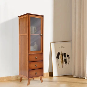 Vintage Bamboo Storage Cabinet Single-door Cupboard 5 Tiers with Drawers Durable - Picture 1 of 15