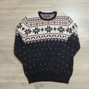 Polo Ralph Lauren Men Cotton Snowflake Fair Isle Print Pullover Sweater Large - Picture 1 of 8