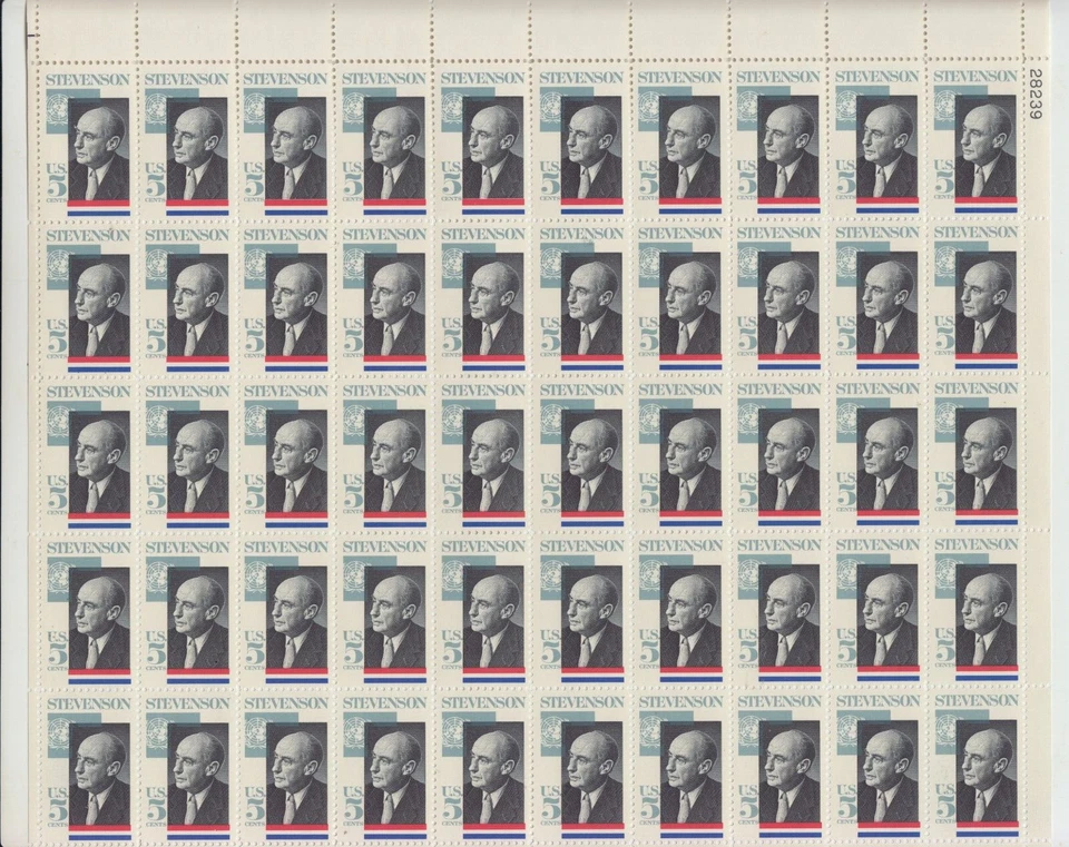 Scott US #1275 ADLAI STEVENSON full stamp sheet of 50 5c 1965 MNH - EXCELLENT! - Image 1 of 1