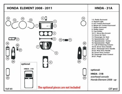 Kit de molduras de tablero de fibra de carbono real para Honda Element 2008-2011 superposición interior Foto 1 de 4