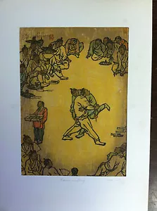 Woodcut art from Korea - 8" x 11" signed and dated - Picture 1 of 2