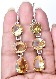 Yellow Citrine Gemstone 925 Sterling Silver Jewelry Gift For Women Earring S-150 - Picture 1 of 5