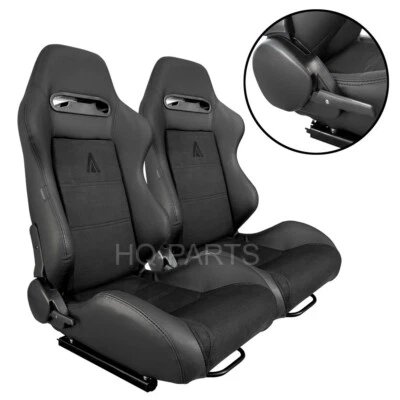 2X TANAKA BLACK PVC LEATHER & BLACK SUEDE RACING SEATS RECLINABLE FITS TOYOTA - Image 1 of 4