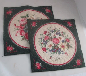 Set of 2 Flower Print Placemats Green Boarder Quilted Fabric 18x13.5 New - Picture 1 of 16