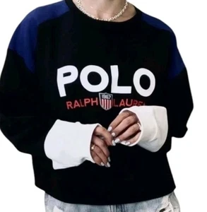 Sudadera para mujer POLO RALPH LAUREN talla M recortada bloques de colores retro deportiva - Imagen 1 de 13