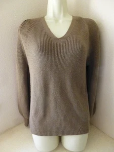 Athleta Sweater Womens XXS Brown V Neck Pullover Merino Wool Blend Knit Ribbed - Picture 1 of 17