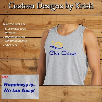 Camiseta sin mangas Club Orient con Happiness is... ¡Sin líneas bronceadas! Gris deportivo - adulto S-XXL Foto 1 de 4