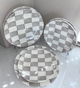 8-NWT PIECE NWT MOCHA CHECK DESIGN 100% MELAMINE DINNER / SALAD PLATES SET - Picture 1 of 6