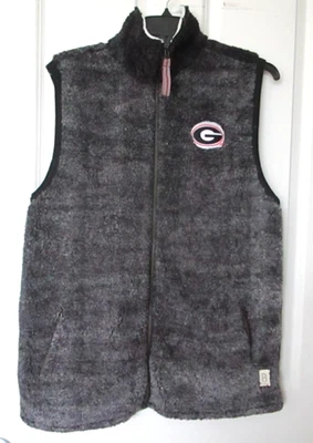 Pressbox Georgia Bulldogs Charcoal Gray Faux Fur Vest Adult Size XL Zip Pockets - Image 1 of 4