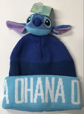 豆豆帽 - 迪士尼 Lilo & Stitch 蓝色 3D 头 Ohana 雪帽针织新品 — 第 1/3 张图片