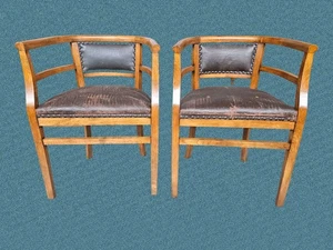 COPPIA POLTRONCINE A POZZETTO IN FAGGIO DI EPOCA XX SECOLO LIBERTY RESTAURATE - Foto 1 di 21