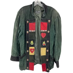 Vintage Vera Pelle Mantel Damen 2XL Bären Wildleder Leder Patchwork Wearable Art - Bild 1 von 13