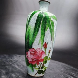 Signed 7" Antique Japanese Meiji Ginbari Cloisonné Brass Floral Vase 🌸 - Picture 1 of 13