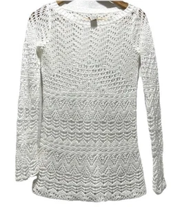 Suéter CACHE Crochet Mujer M Blanco Tejido Abierto Top Años 90 Y2K Vintage Boho - Imagen 1 de 6