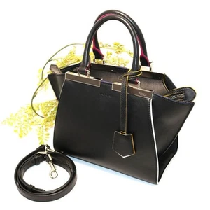 Fendi Petit Trois Jours Leather 2way Shoulder Bag Black Used - Picture 1 of 20
