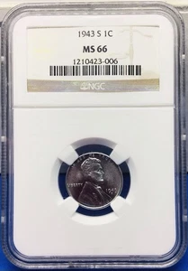 1943-S Lincoln Cent Steel Wheat Penny - **NGC MS66** - Wheat Cent NGC Certified - Picture 1 of 6