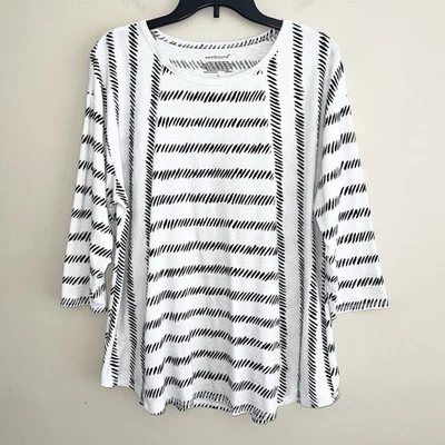 Westbound Womens Knit Tshirt Top Size XL White Black Cotton Round Hem Casual - Image 1 of 4