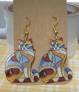 EARRINGS DANGLE acrylic MOSAIC cats kittens. Image on both sides - Bild 1 von 1