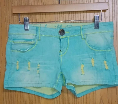 Vanilla Star Shorts Womens Denim Jeams Size 7 Short Shorts Blue And Green - Image 1 of 4