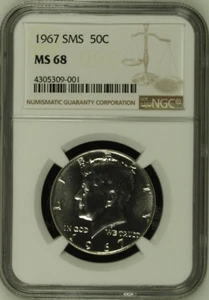 :1967 SMS 50C Kennedy Half Dollar NGC Ultra Superb BU MS 68 Rare R3 High Grades - Picture 1 of 4