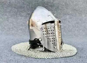 Casco Armadura Visera Medieval Barbuta Cota Casco | Cota de malla Bascinet 16 Ga - Imagen 1 de 5