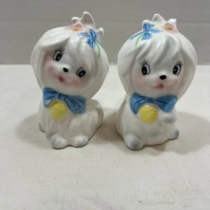 Vintage Lefton Anthropomorphic Salt & Pepper Shaker's ~ Mr Toodles Maltese Dog - Picture 1 of 10