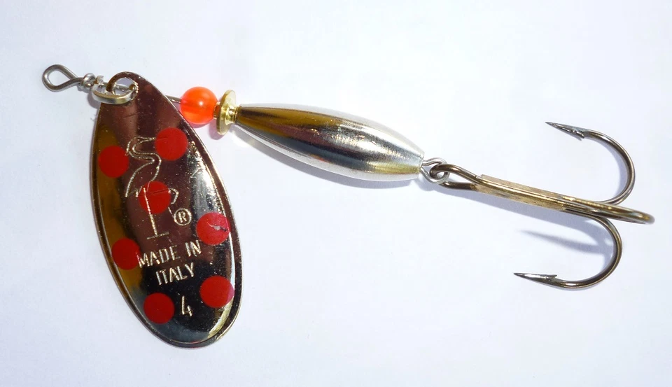 cucchiaino lucciola argento puntini rossi heron pesca spinning trota torrente - Immagine 1 di 1