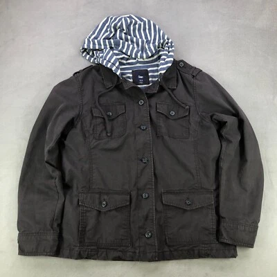 Chaqueta Gap Mujer Grande Gris Utilidad Forrada Con Capucha Botón Tareas Abrigo de Campo Foto 1 de 4