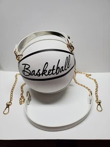 Basketball Purse - Women's Fashion Crossbody Chain Straps - White, Black, & Gold - Picture 1 of 10