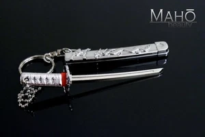 KATANA Japanese Samurai sword miniature mascot strap charm Silver DRAGON Ryu  - Picture 1 of 2