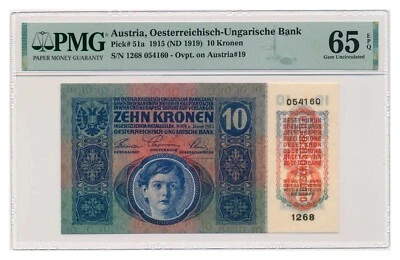 AUSTRIA banknote 10 Kronen 1919 PMG MS 65 EPQ Gem Uncirculated - Image 1 of 4