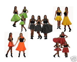 Rock N Roll Polka Dot Skirt & Scarf Set 1950s & 1960s Womens Fancy Dress - Picture 1 of 21