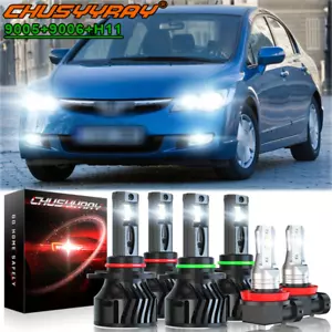 For Honda Civic 2006 2007 2008 2009-2015 LED Headlight High Low+Fog Light Bulbs - Foto 1 di 14