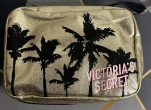 Victoria’s Secret GOLD Beauty Travel Case Makeup Cosmetic Bag Palm Trees NEW - Picture 1 of 4