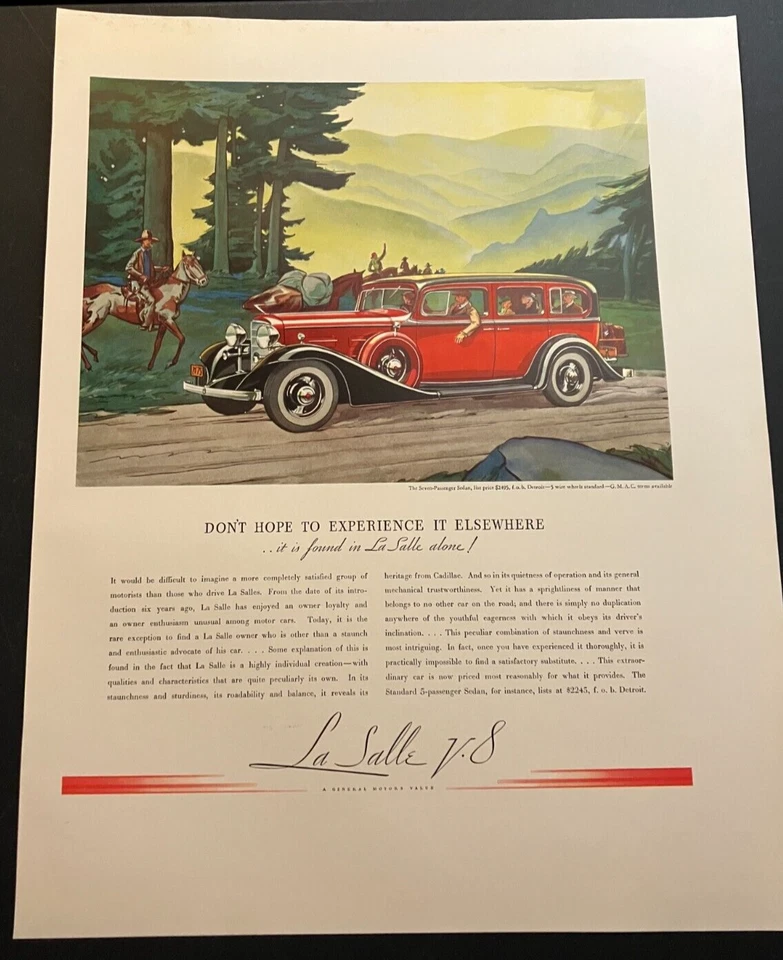 Red 1930s LaSalle by Cadillac - Vintage Original Color Print Ad  Garage Wall Art - Image 1 of 4