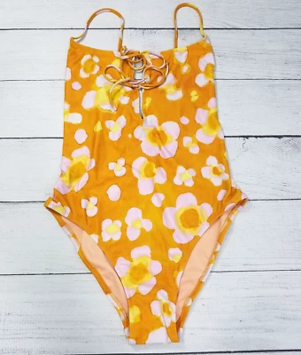 Madewell Second Wave Tie-Front One-Piece Swimsuit Size Small Watercolor Floral - Image 1 of 4