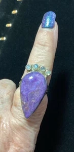 Charoite & Moonstone Sterling Silver Ring .925 (S 8.5) - Picture 1 of 4