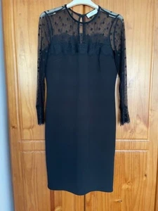 Wallis Shift Dress Black Lace detail to top and long sleeves Size 8 Petite - Picture 1 of 10