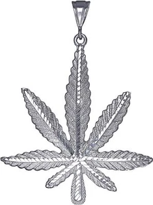 Sterling Silver Marijuana Leaf Pendant Necklace Diamond Cut Finish with Chain - Picture 1 of 5
