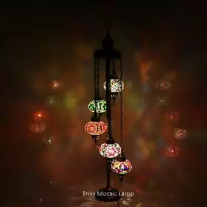 Turkish Moroccan Glass Mosaic Multicolour Tiffany Floor Lamp Light 5 Large Globe - Picture 1 of 6