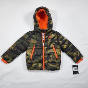 Nike Puffer Winter Hooded Just Do It Jacket Coat Green Camo Boys 3T 76H860-A38 - Picture 1 of 8