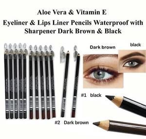 Dark Brown, Black Waterproof Makeup Eye Liner & Lip Pencil w Sharpener  2~12 PCS - Picture 1 of 20