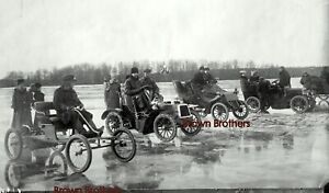 1903 Automobile Racing On Ice Ford Model A  Glass Photo Negative BB